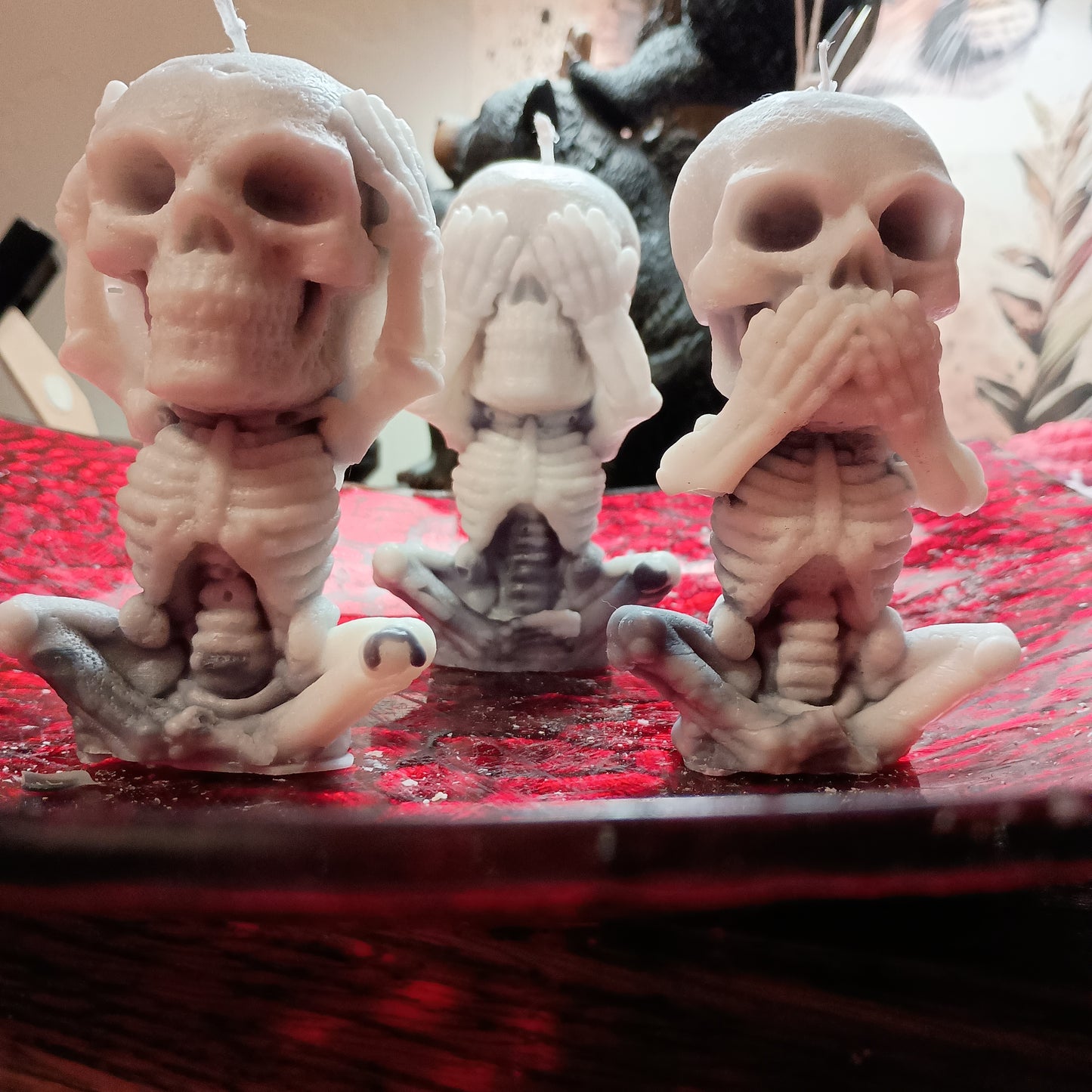 Set of 3 see hear speak no evil skeletons