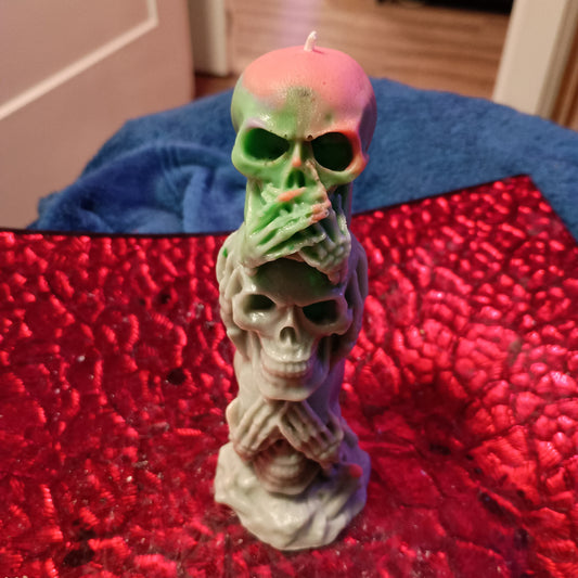 Unique Skull Candle, Speak No Evil, Hear No Evil, See No Evil, Skull Tower Candle, Spooky scented