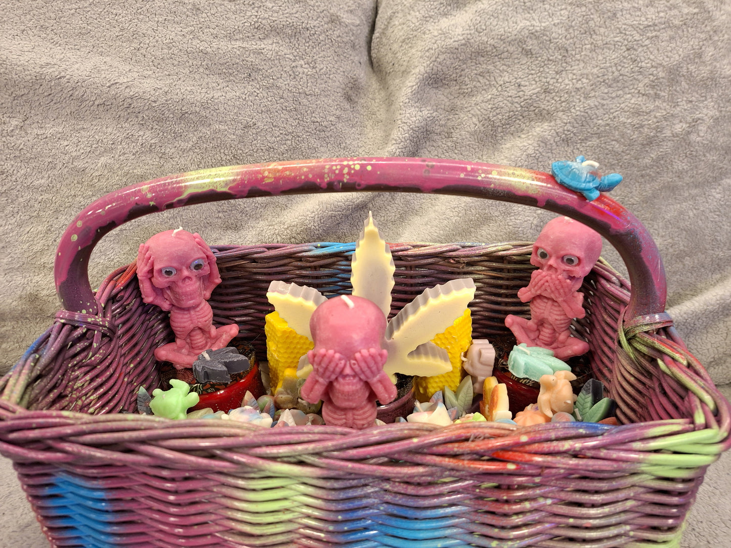 See speak hear no evil skeleton gift basket