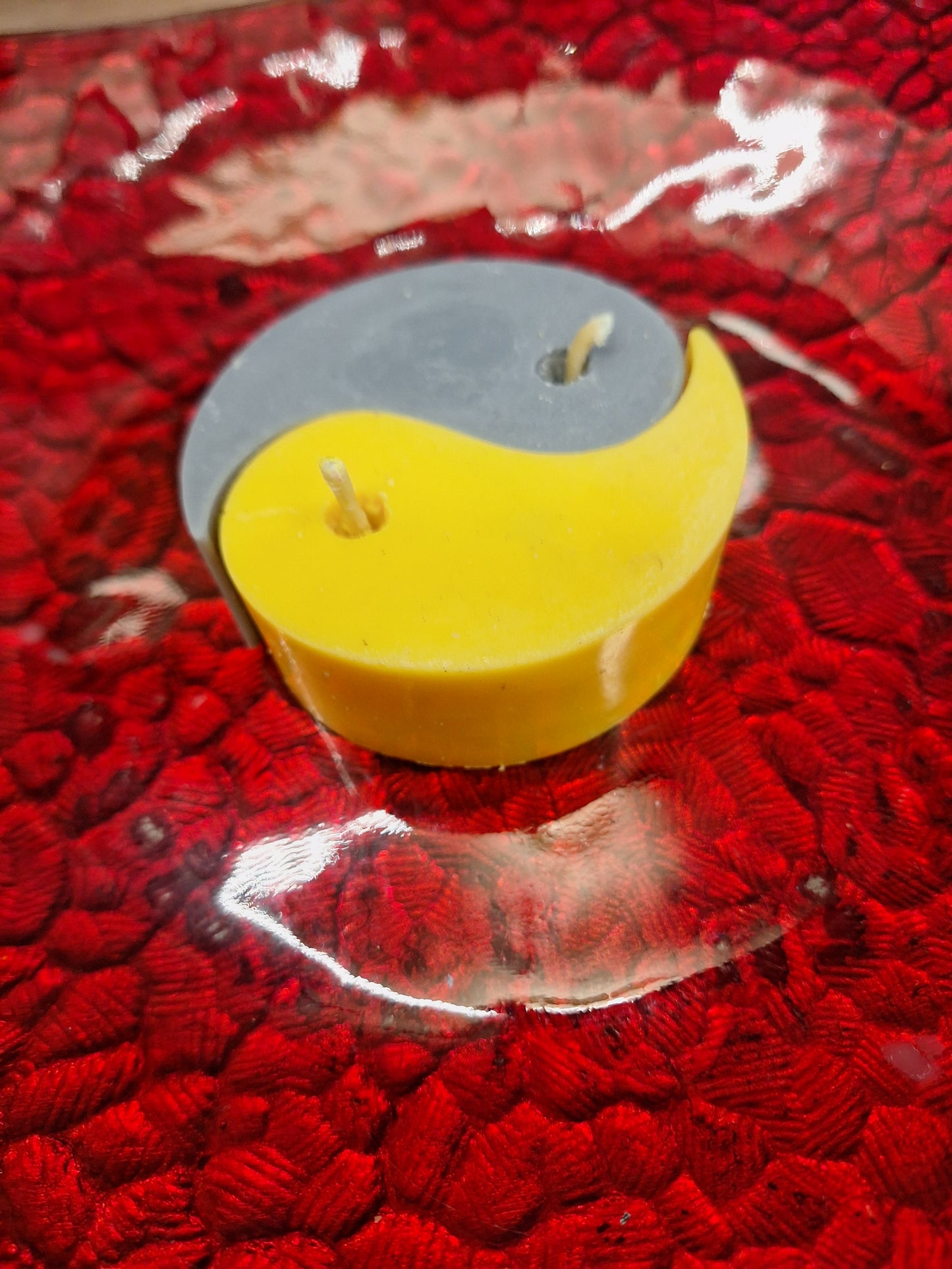 Gray and yellow yin and yang 2 peice candle set scented