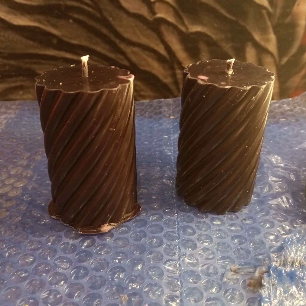 BLACK pair of 2 scented piller candles10