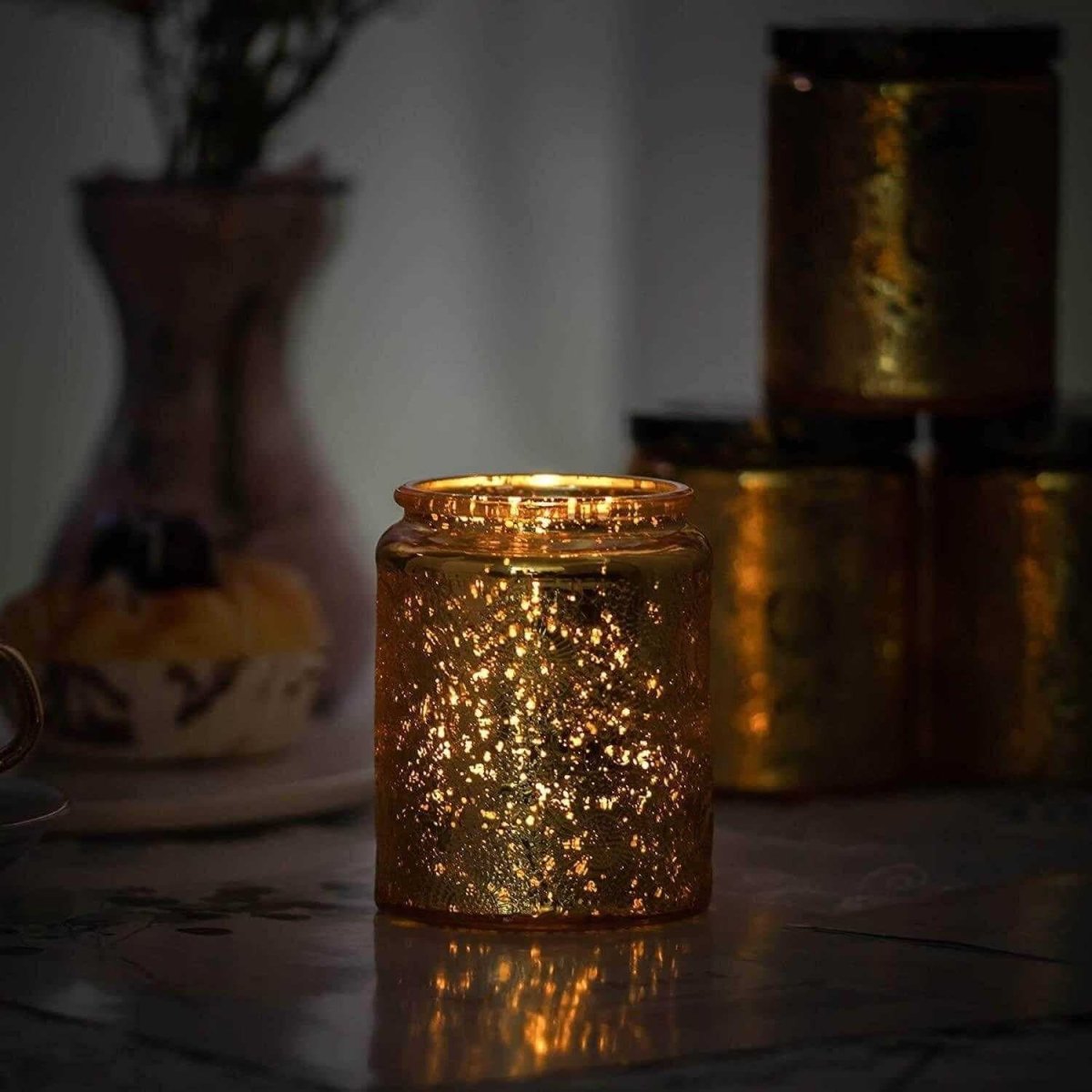 gold 8oz glass jar candlesCandils14