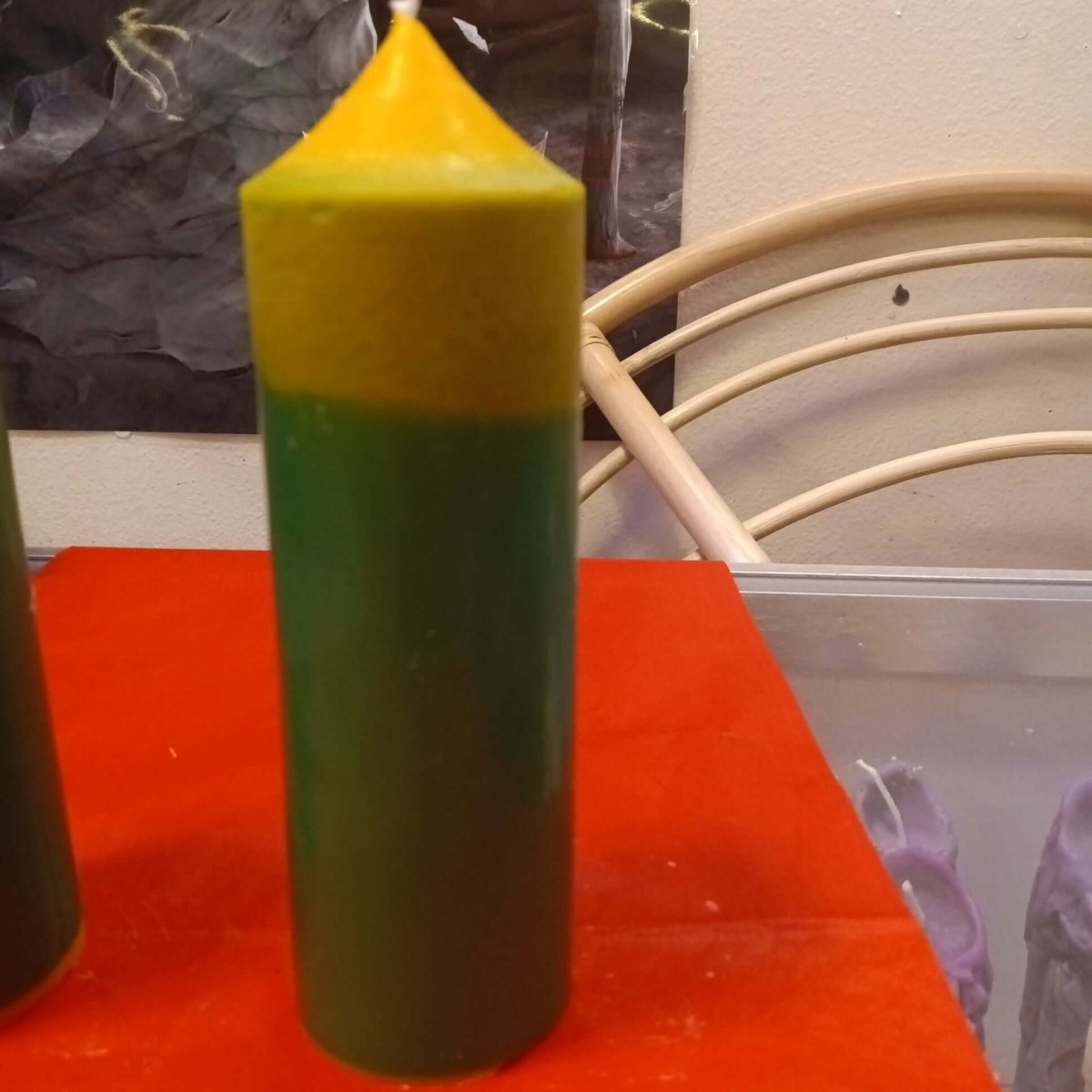 GREEN AND  YELLOW pair of large scented piller candles22