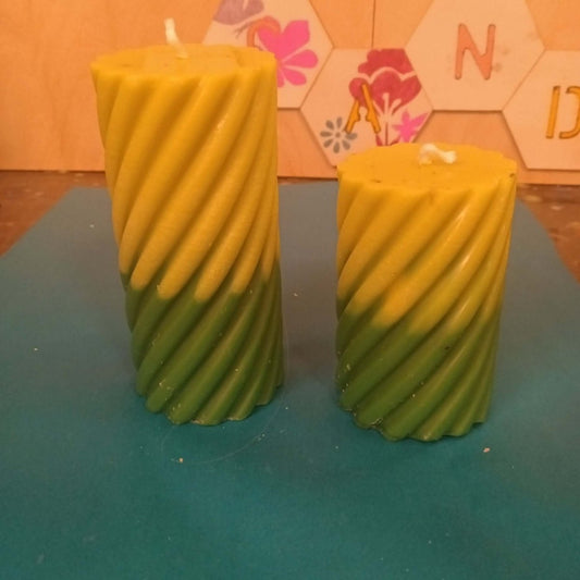 PAIR OF 2 LIGHT N DARK GREEN scented piller candles12