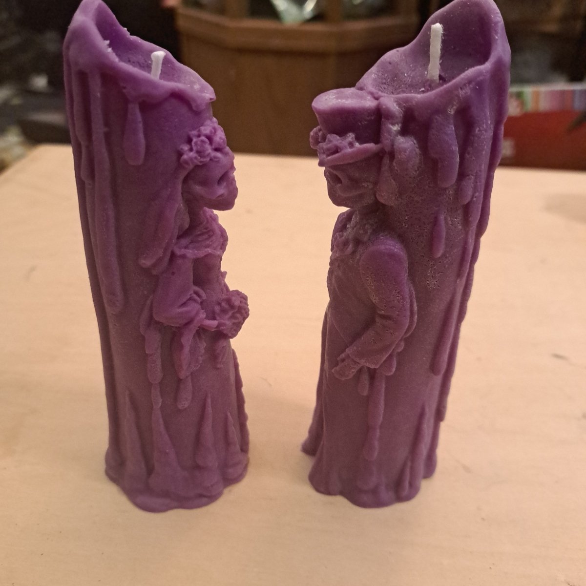 Pair of purple dead bride and groom scented candles15