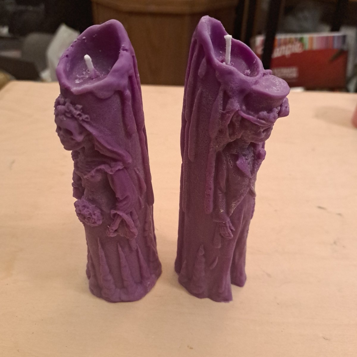 Pair of purple dead bride and groom scented candles15