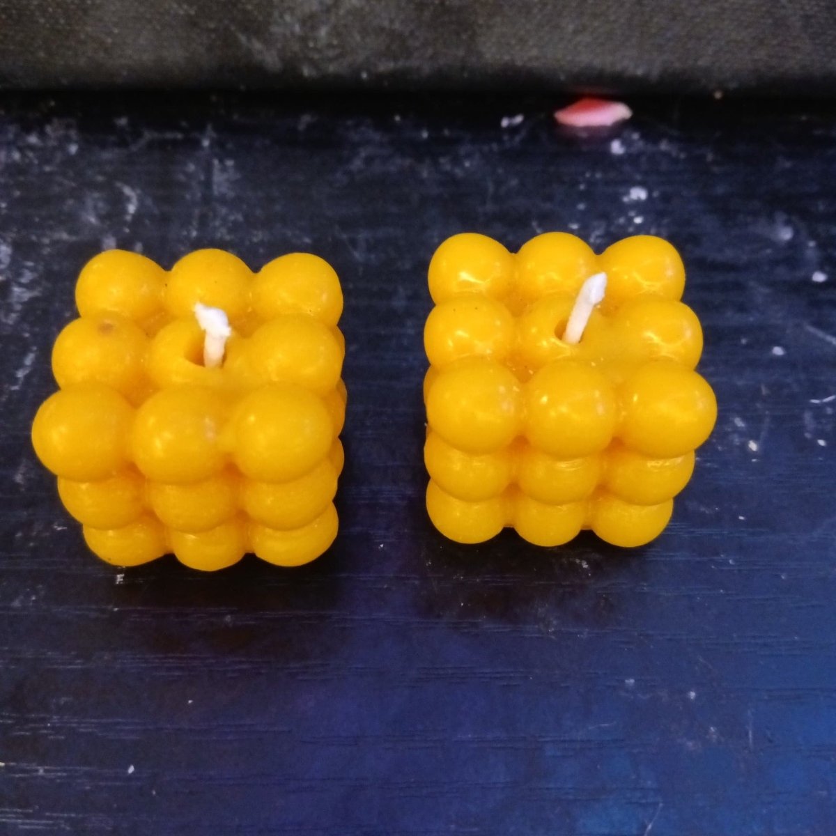 PAIR OF YELLOW mini small scented square candles5