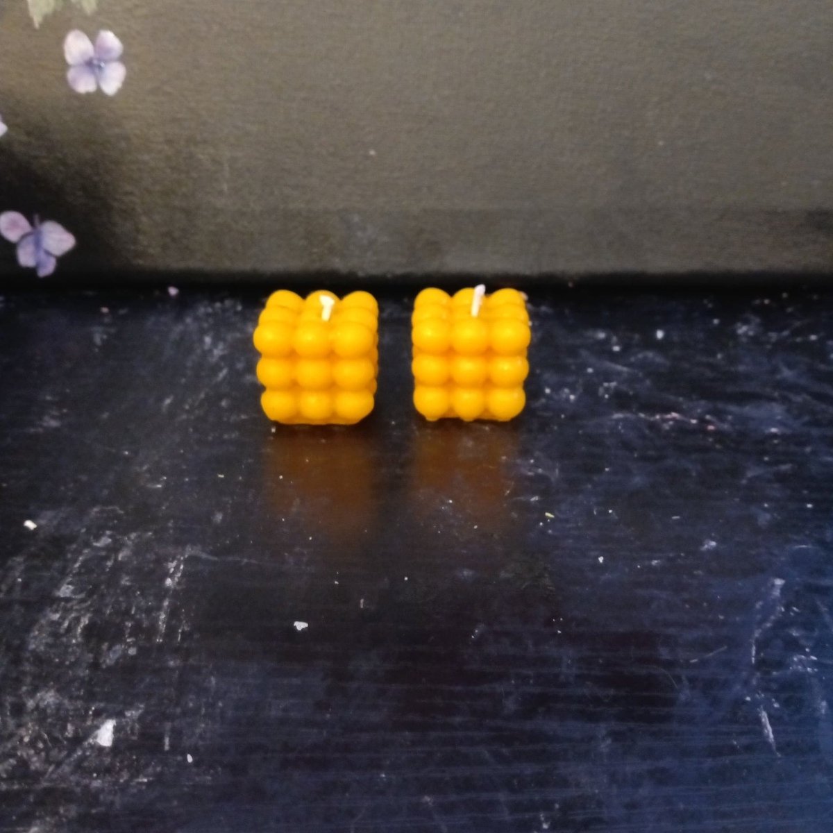 PAIR OF YELLOW mini small scented square candles5