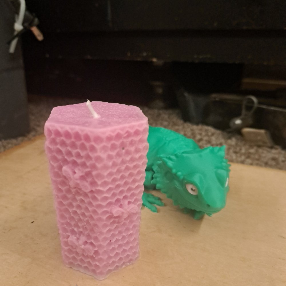 Pink unscented bee hive piller candle6