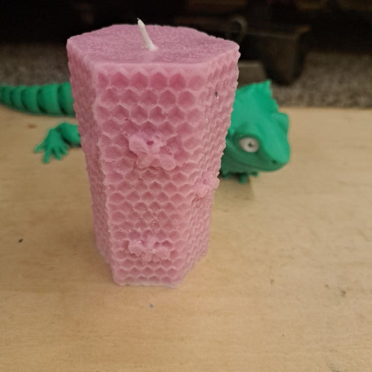 Pink unscented bee hive piller candle6