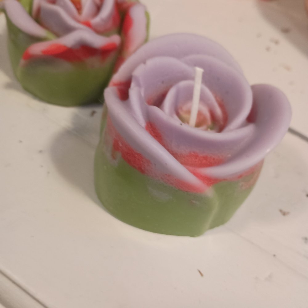 Purple red and green scented flower candles6