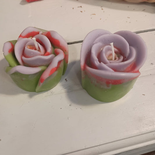 Purple red and green scented flower candles6