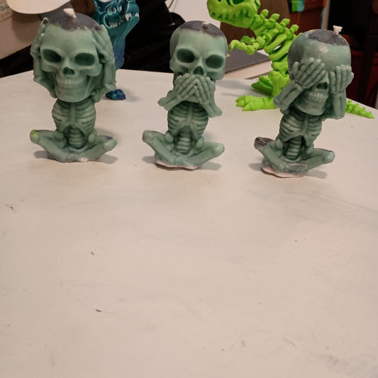 Unique colored set of 3 see speak hear no evil skeleton scented candles25
