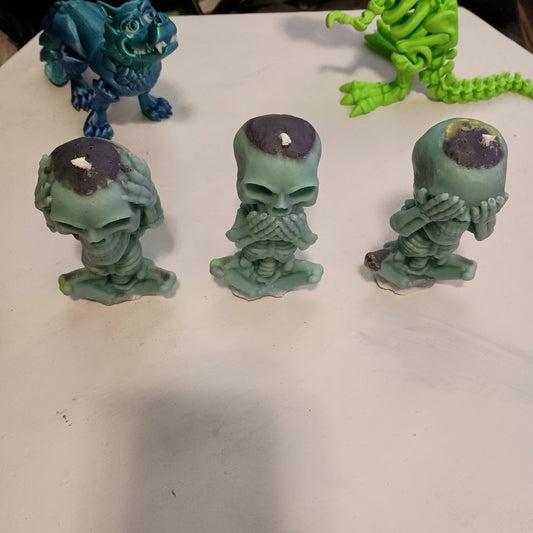 Unique colored set of 3 see speak hear no evil skeleton scented candles25