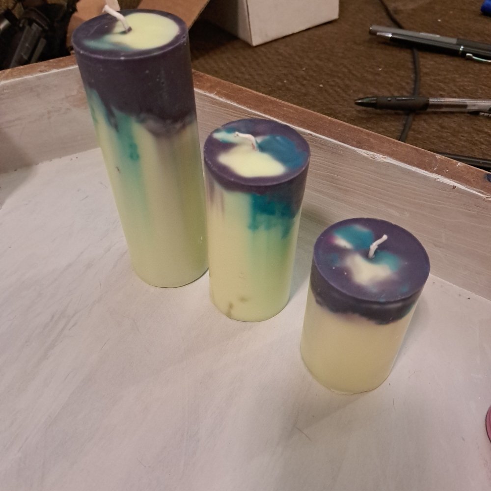 Unique yellow and black set of 3 piller candles26