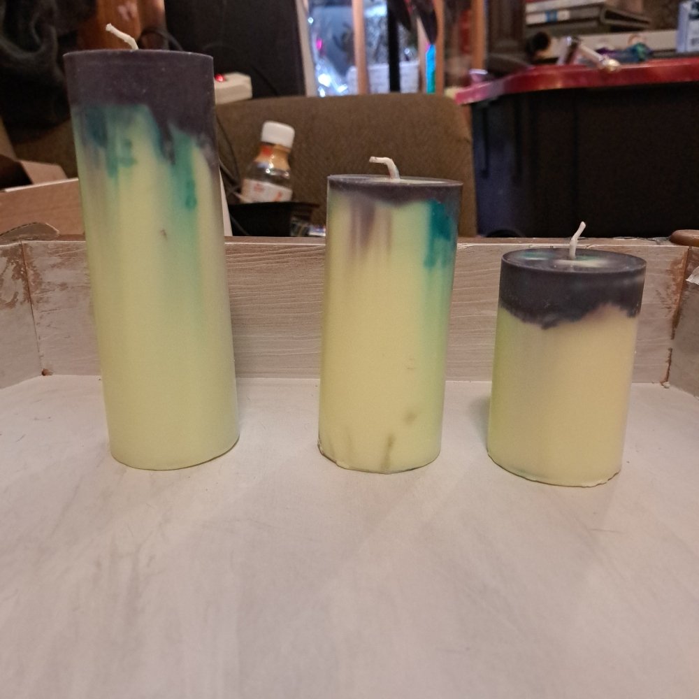 Unique yellow and black set of 3 piller candles26