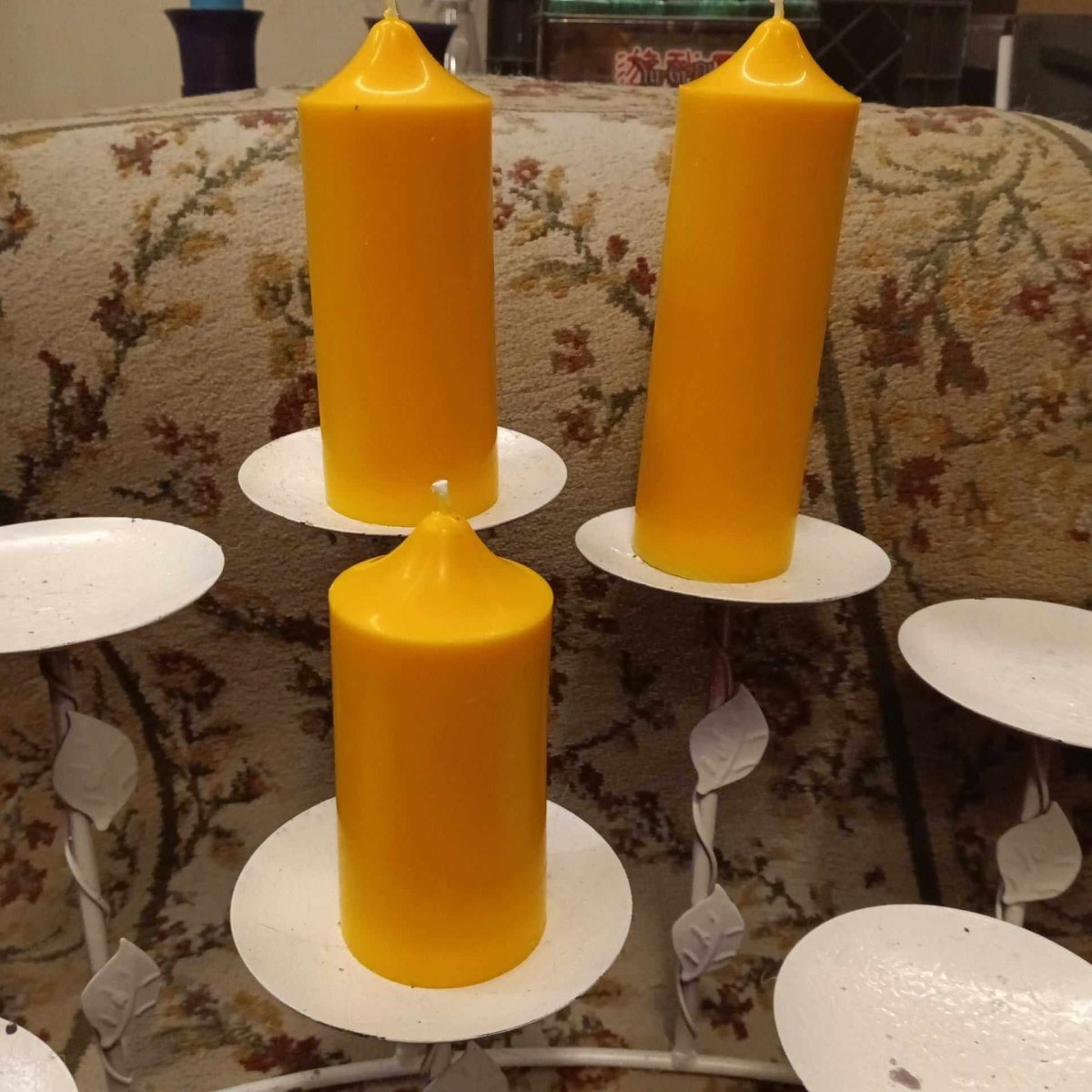 YELLOW set of 3 piller candles scented26